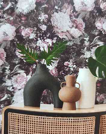 Обои виниловые на флизелине AS creation The Bos 0.53х10 цветы пионы розы астры красные белые розовые на черном Киев