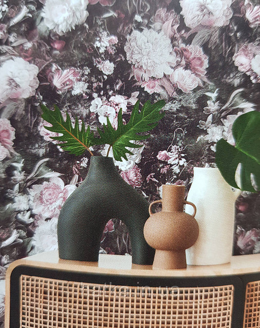 Обои виниловые на флизелине AS creation The Bos 0.53х10 цветы пионы розы астры красные белые розовые на черном Киев - изображение 1