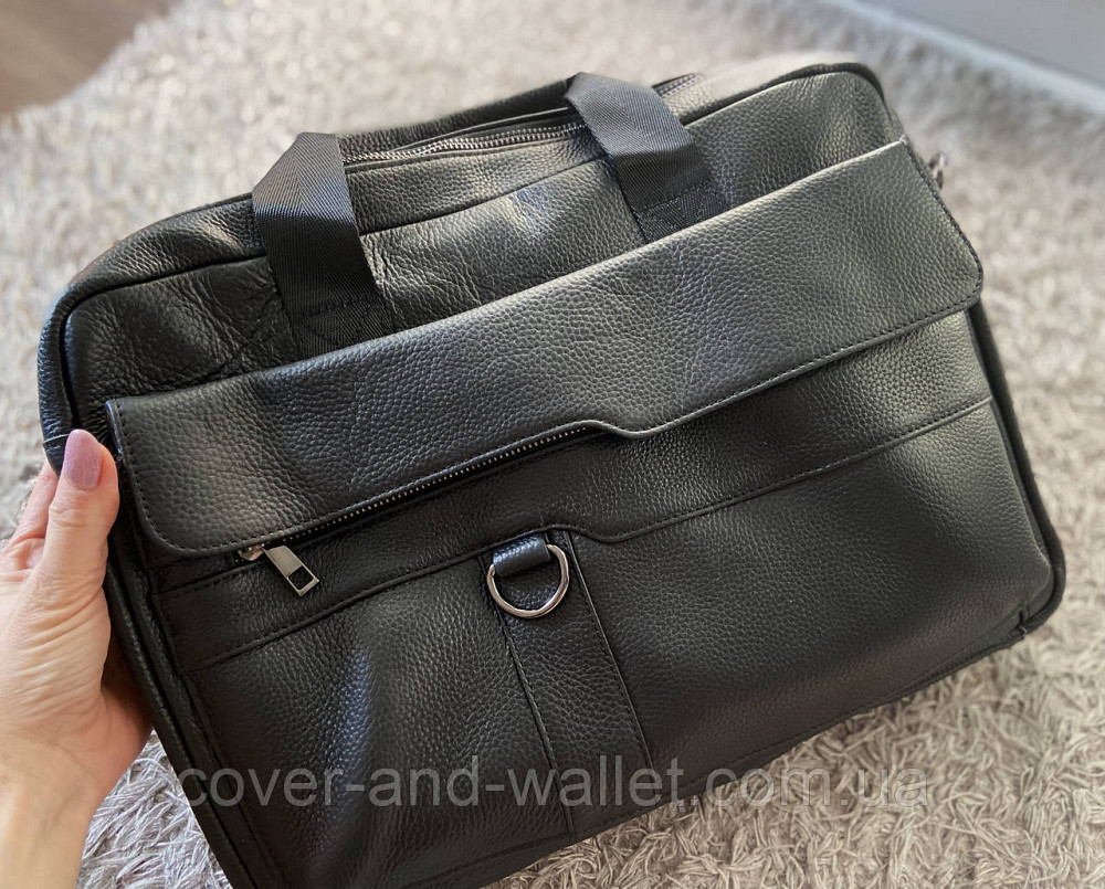 Стильна чоловіча сумка-портфель для документів та ноутбука чорного кольору ST Київ - фото 9