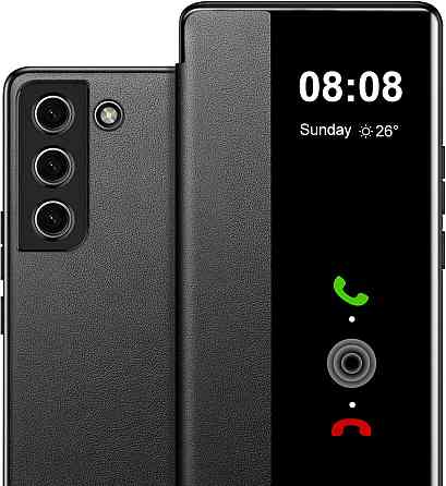 Чехол для Samsung Galaxy S24 Clear View флип кожаный ультратонкий ударопрочный с прозрачным окном черный Киев