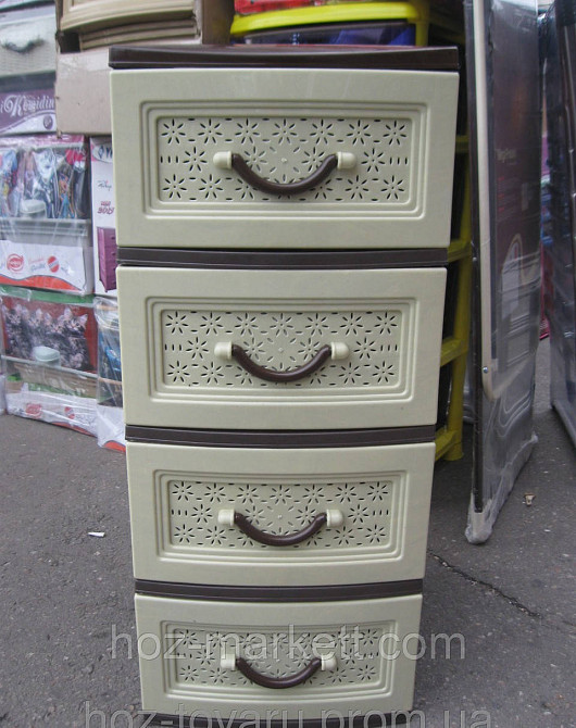 Пластиковий комод на 4 ящики бежево-коричневий Харків - фото 1