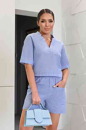 Лляний костюм з шортами "Jade" оптом | Норма і батал | Розпродаж моделі Світлий джинс, 50-52 Київ