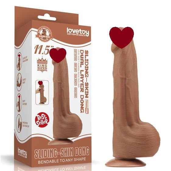 Фалоімітатор - Sliding-Skin Dual Layer Dong 11.5" Brown Sex Aura Київ - фото 1