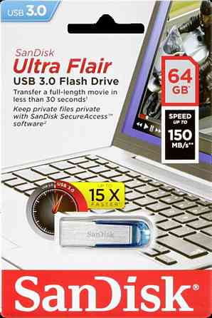 Флешка flash SanDisk USB 3.0 Ultra Flair 64Gb, колір блакитний SDCZ73-064G-G46B Одеса