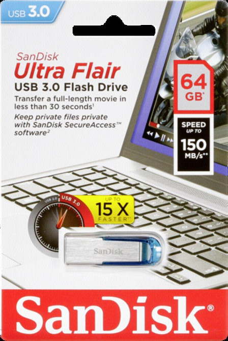 Флешка flash SanDisk USB 3.0 Ultra Flair 64Gb, колір блакитний SDCZ73-064G-G46B Одеса - фото 2