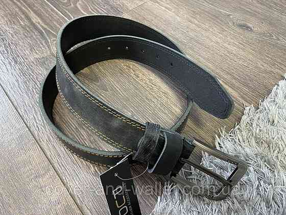 Cтильный мужской ремень из винтажной кожи серого цвета 40мм PS Leather Киев