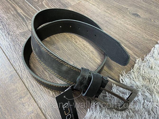 Cтильный мужской ремень из винтажной кожи серого цвета 40мм PS Leather Киев - изображение 5