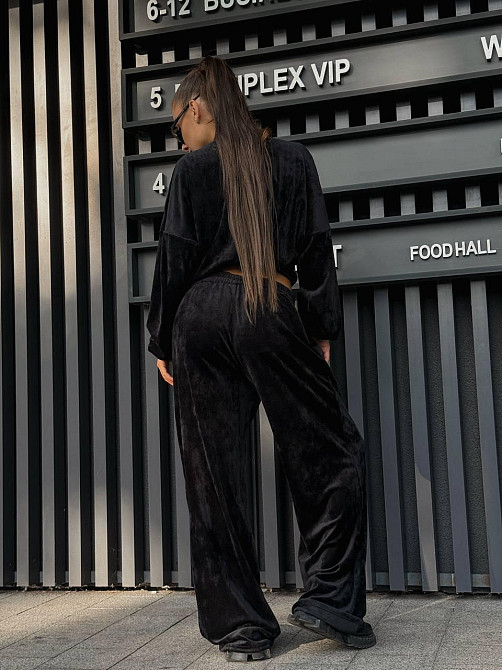 Женский прогулочный костюм двойка: кофта и штаны велюр мрамор Черный, 44/46 Одесса - изображение 5