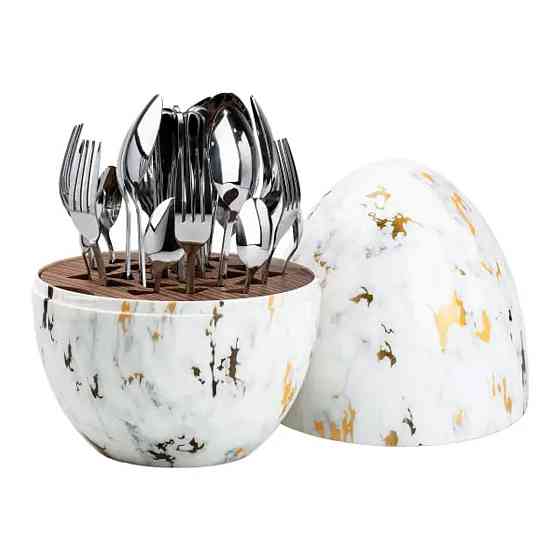 TS Kitchen Набір столових приладів на 6 персон із нержавіючої сталі 24 штуки з підставкою Яйце Київ