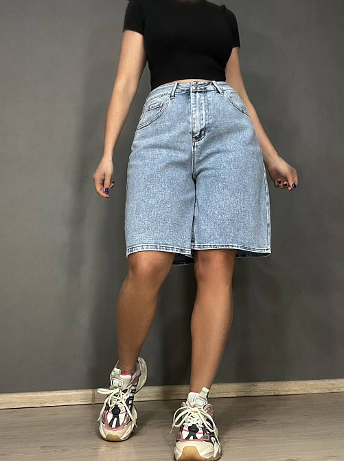 Шорти жіночі джинсові Liana 4-015 бермуди висока посадка великі розміри стрейч блакитні, блакитний, 30, 30, 81 см, 112 см Київ - фото 1