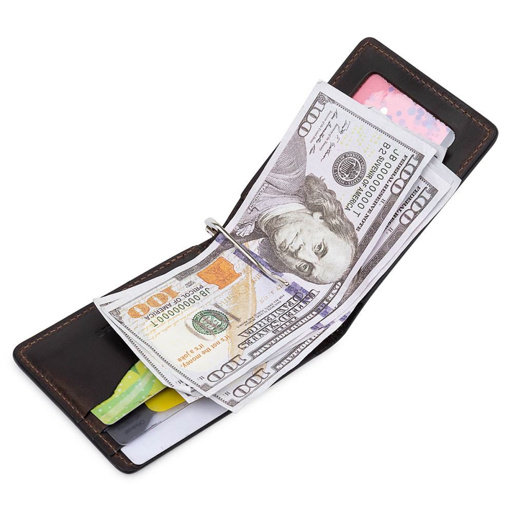 Шкіряний чоловічий затиск для грошей Коричневий (GRANDE PELLE) Київ - фото 10