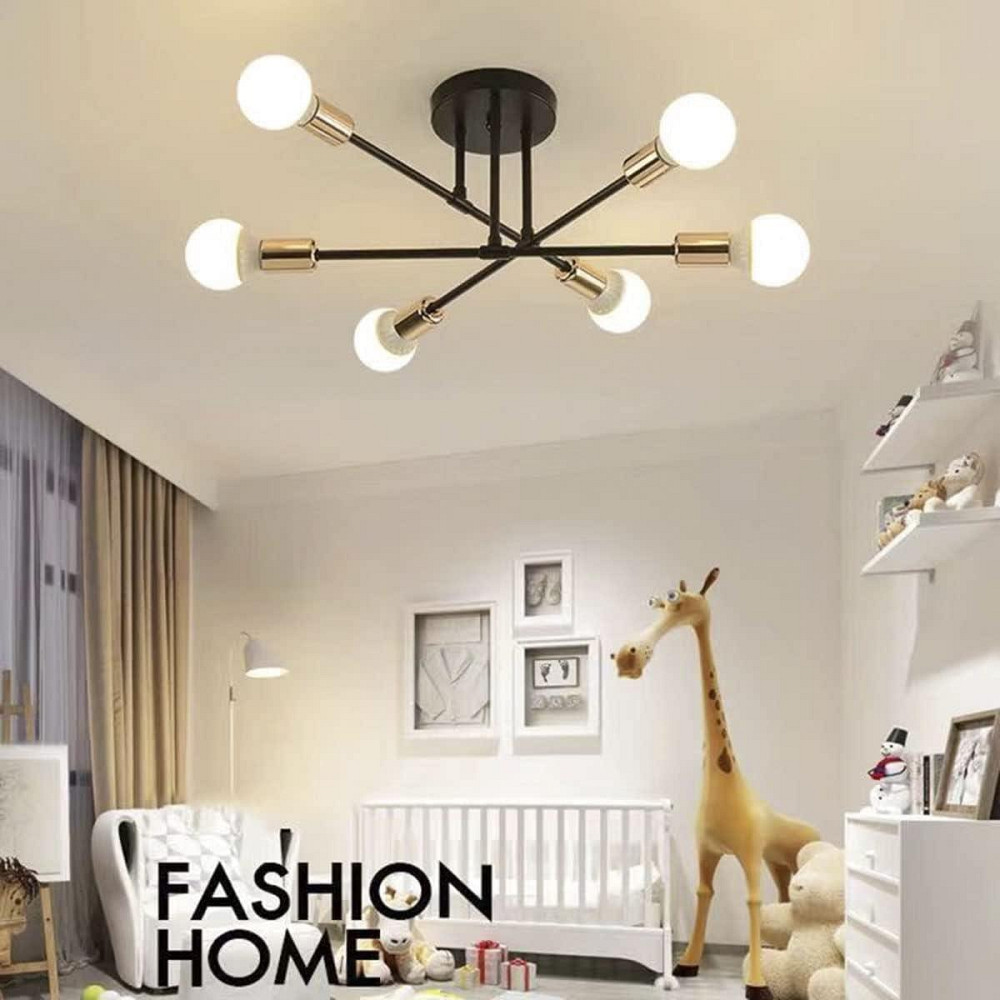 Люстра Generisch Sputnik E27 на 6 ламп, винтажный потолочный светильник черный с золотом, металлический Киев - изображение 8