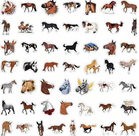 Набір наліпок коні 50 шт вінілові наклейки з кіньми для ноутбука телефону щоденника Київ