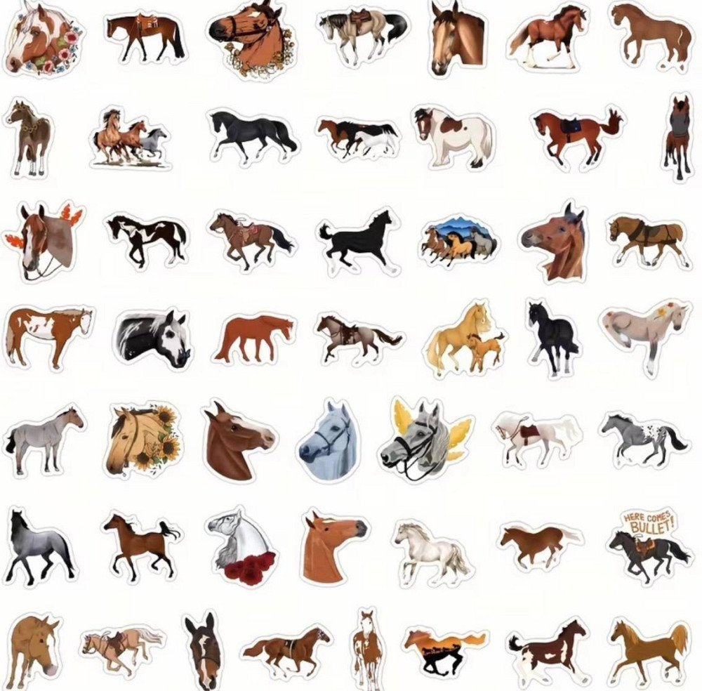 Набор наклеек лошади 50 шт виниловые стикеры с лошадьми для ноутбука телефона дневника Киев - изображение 2