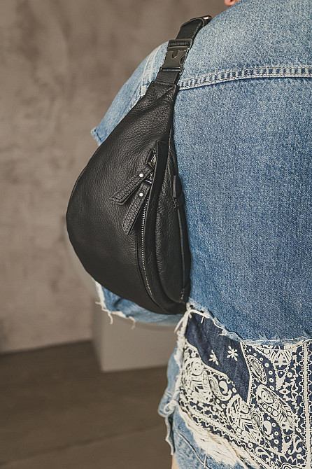 Сумка на пояс чоловіча, бананка із натуральної шкіри SKILL Dark (Чорна) Суми - фото 6