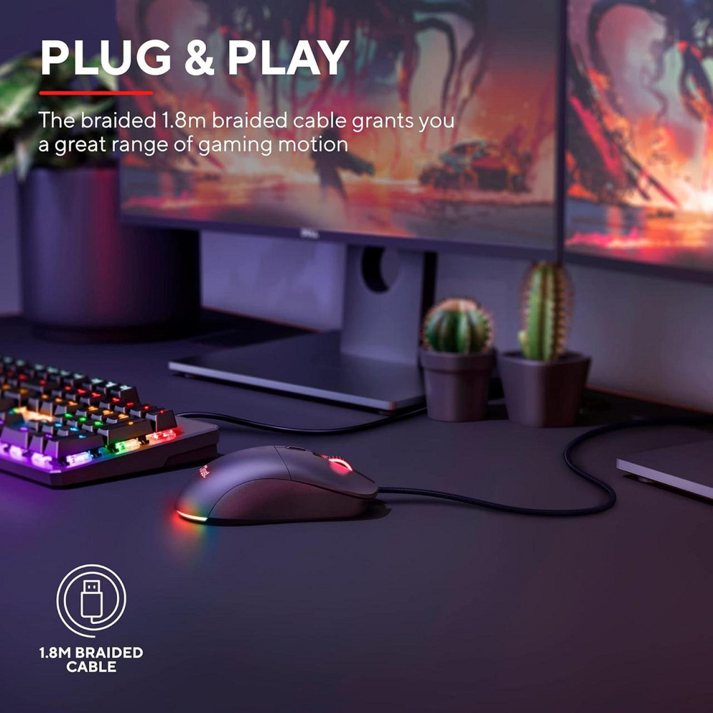 Комп'ютерна ігрова миша Trust GXT 981 Redex, 10000 DPI, 6 кнопок, RGB підсвітка, оптична, провідна, чорна геймерська (24634) Київ - фото 9