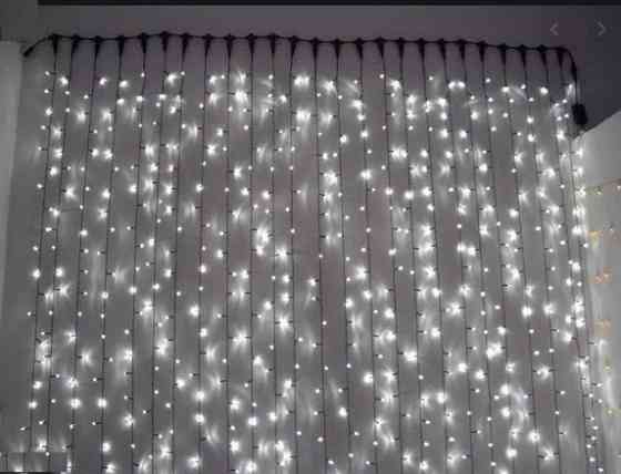 Гірлянда штора Водоспад 3х3 м 320 LED (прозорий шнур з перехідником) Біле світло Київ