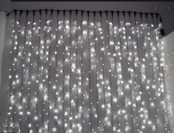 Гірлянда штора Водоспад 3х3 м 320 LED (прозорий шнур з перехідником) Біле світло Київ - фото 3