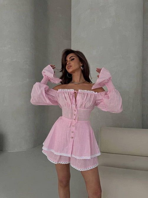 Жіночий стильний романтичний легкий костюм з натурального льону Одеса - фото 2