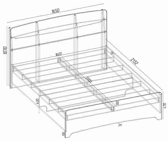 Кровать Дельта двуспальная, Дуб Крафт Білий, 2132х1650х1070 Львов