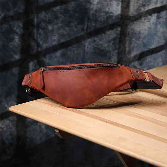 Мужская практичная бананка из натуральной винтажной кожи Shvigel 23131 Рыжий Киев