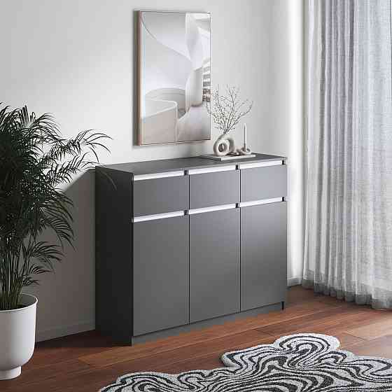 Комод VAYS в спальню, сучасний, без ручок R-33 Антрацит-Білі планки Львів