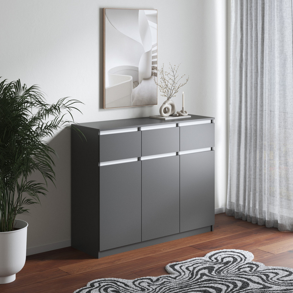 Комод VAYS в спальню, сучасний, без ручок R-33 Антрацит-Білі планки Львів - фото 1