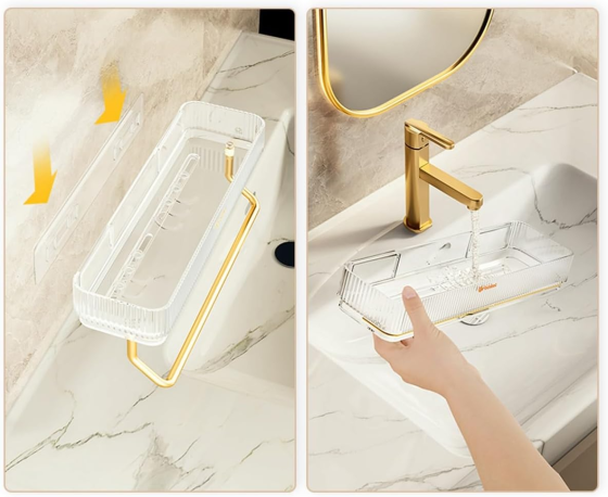 Настенный органайзер для ванной комнаты, полка с держателем для полотенец, 41.5×10.5×6.5см, прозрачный Каменец-Подольский