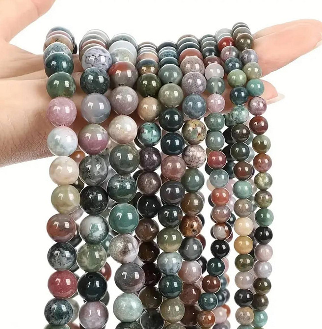 Бусины из натурального индийского агата 8 мм — мраморные разноцветные камни, 44–46 шт Киев - изображение 2