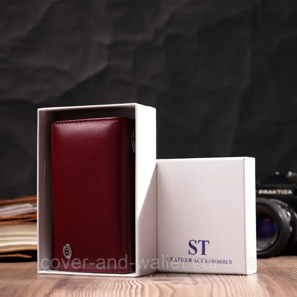 Бордовий жіночий шкіряний гаманець середнього розміру на магнітах Marco Coverna 1418 Київ - фото 5