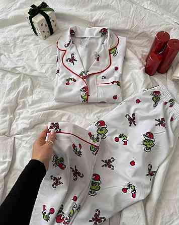 Женская стильная новогодняя пижама софт принт Белый 2, 48-50 Одесса