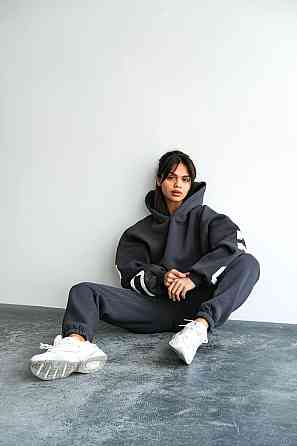 Женский стильный повседневный костюм Chicago с двойным капюшоном Графит, 48/50 Одесса