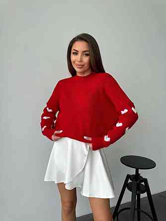 Жіночий стильний оверайз светр акрил/вовна Червоний Одеса