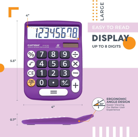 Настольный калькулятор CATIGA 8-значный, большой LCD-дисплей, солнечная батарея и батарейка, большие кнопки, для офиса, школы, дом Киев
