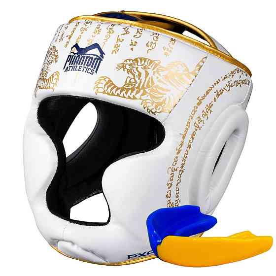 Боксерський шолом Phantom Muay Thai Full Face White Gold (капа в комплекті) Кам'янське