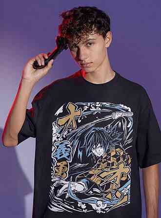 Футболка чоловіча з аніме принтом Вбивця демонів оверсайз (S/M/L) Чорний AnimeJ1031 Дніпро