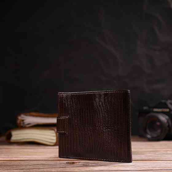 Мужской современный кошелек горизонтального формата из натуральной кожи с тиснением CANPELLINI 21757 Коричневый Киев