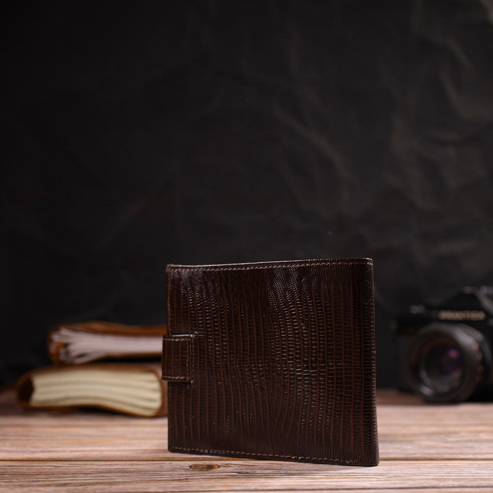 Мужской современный кошелек горизонтального формата из натуральной кожи с тиснением CANPELLINI 21757 Коричневый Киев - изображение 2