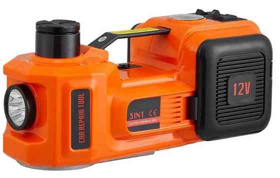 Электрический автодомкрат 3-в-1 BX-481 (5т, 12В), встроенный компрессор, фонарик, высота 450мм, кейс Одесса