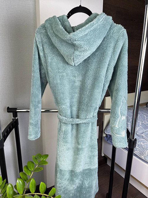 Махровий халат жіночий із капюшоном Бірюзовий L Харків - фото 2