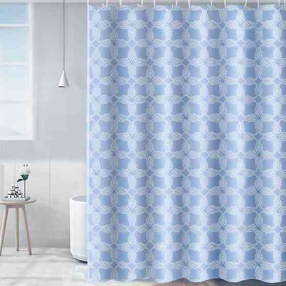 Шторка для ванної та душу з кільцями 180x180 см водовідштовхувальна, шторка для ванної та душової з гачками, блакитна з білим Кам'янець-Подільський