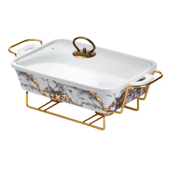 Мармитниця 1.5 л прямокутна фарфоровий мрамор 35х19 см Київ