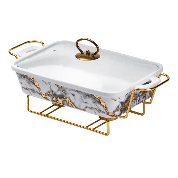 Мармитниця 1.5 л прямокутна фарфоровий мрамор 35х19 см Київ - фото 4