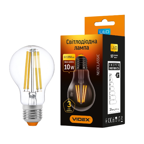 Лампа A60 10W E27 4100К 220V Filament LED Videx Житомир