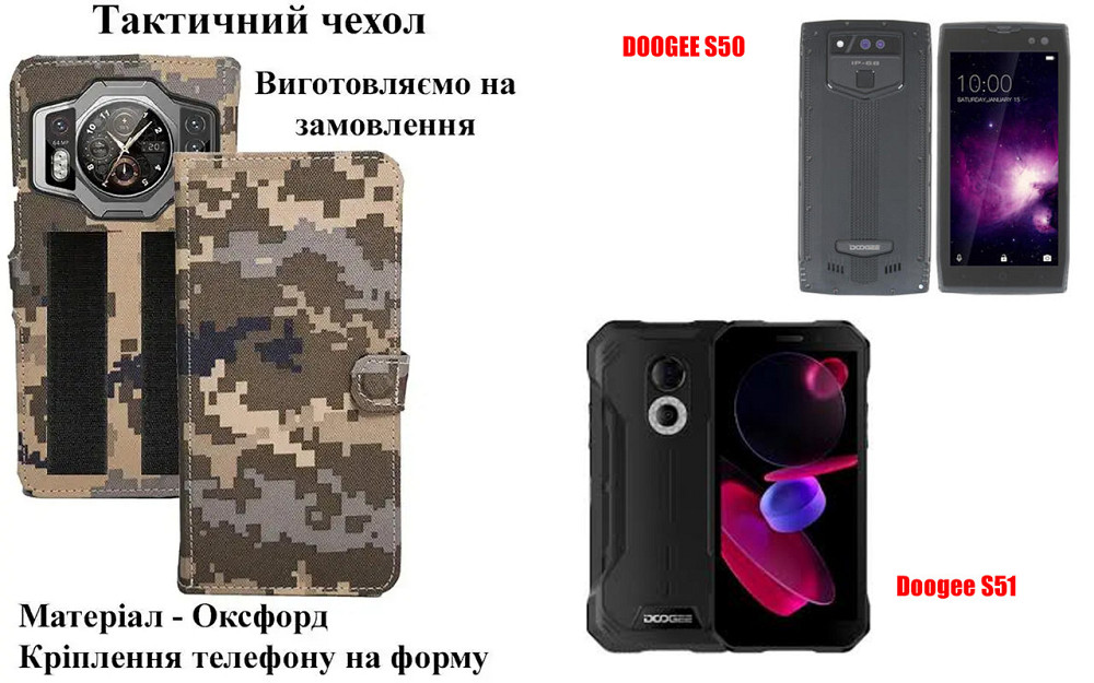 Тактичний чохол для Doogee BL12000, BL12000 Pro, кріпиться до спорядження на липучці Київ - фото 1