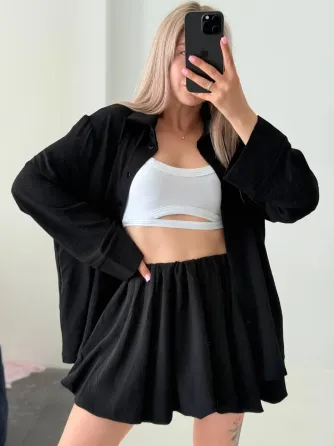 Жіночий костюм 2-ка з сорочкою та спідницею — креп жатка, oversize Одеса