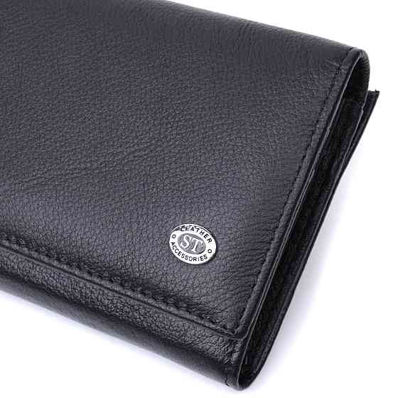 Добротное женское портмоне с карманом для монет из натуральной кожи ST Leather 22691 Черный Киев