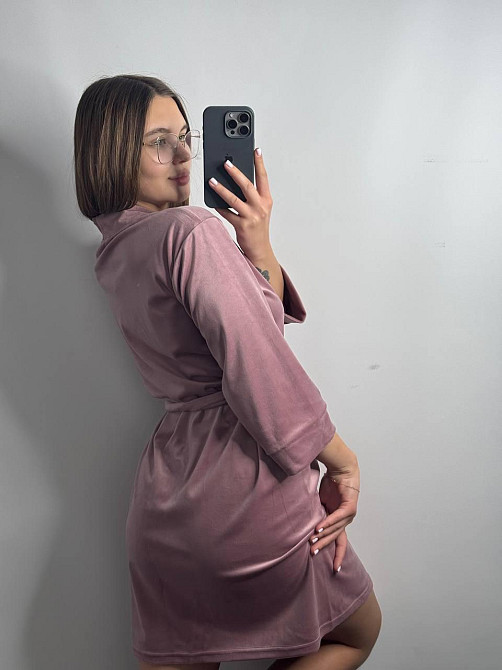 Халат жіночий велюровий під пояс Рожева пудра S Харків - фото 2