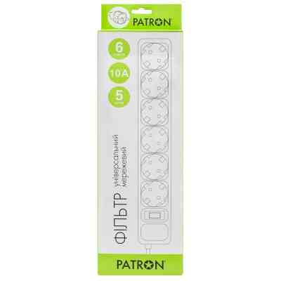 Сетевой фильтр питания Patron 5m (SP-1065W), 6 розеток White (EXT-PN-SP-1065W) Винница