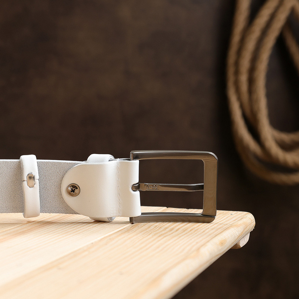 Гладкий стильний чоловічий ремінь Vintage 20718 Білий Київ - фото 9